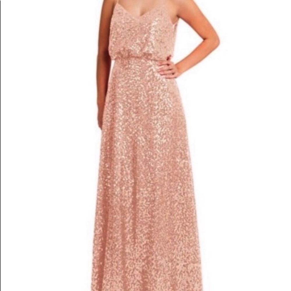 Azazie Blush Rose Gold Sequin Prom Dress